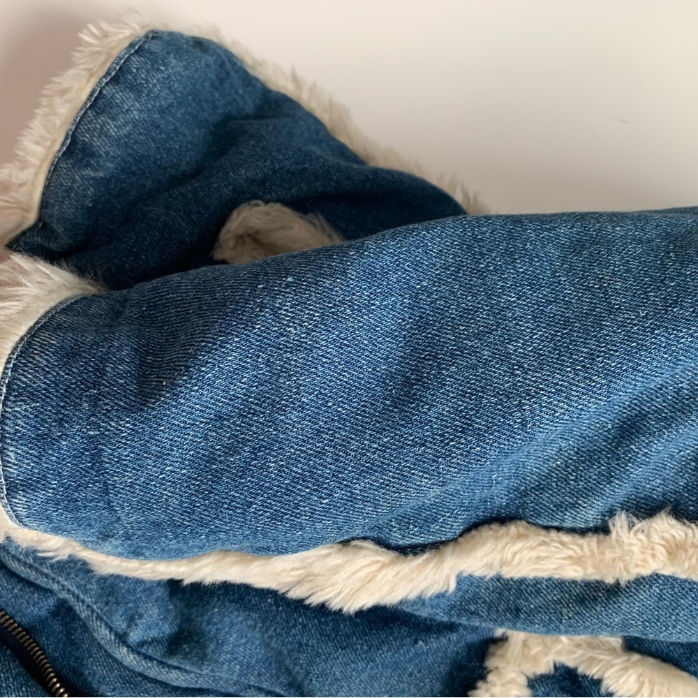 Big Chill Blue Denim vintage Jacket with Cream Faux Fur - Picture 5 of 13